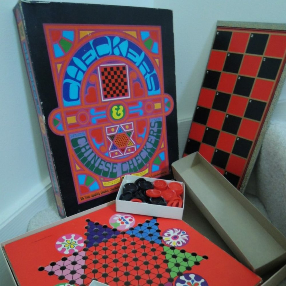 Checkers + Chinese Checkers + Chess + 5 Other Games - Whitman Board Game Box Vtg